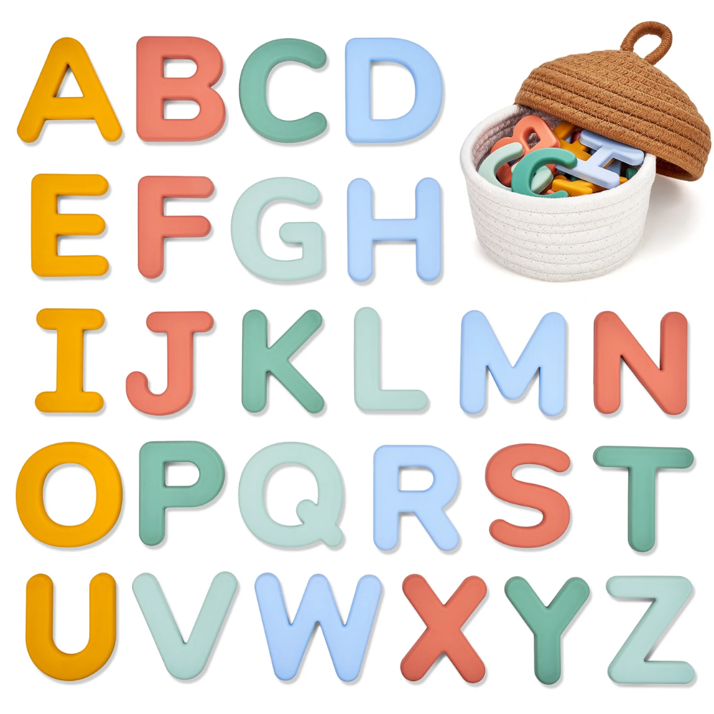 Kids Silicone Magnetic Alphabet Letters – 26-Piece Uppercase ABC Learning Set with Storage Basket