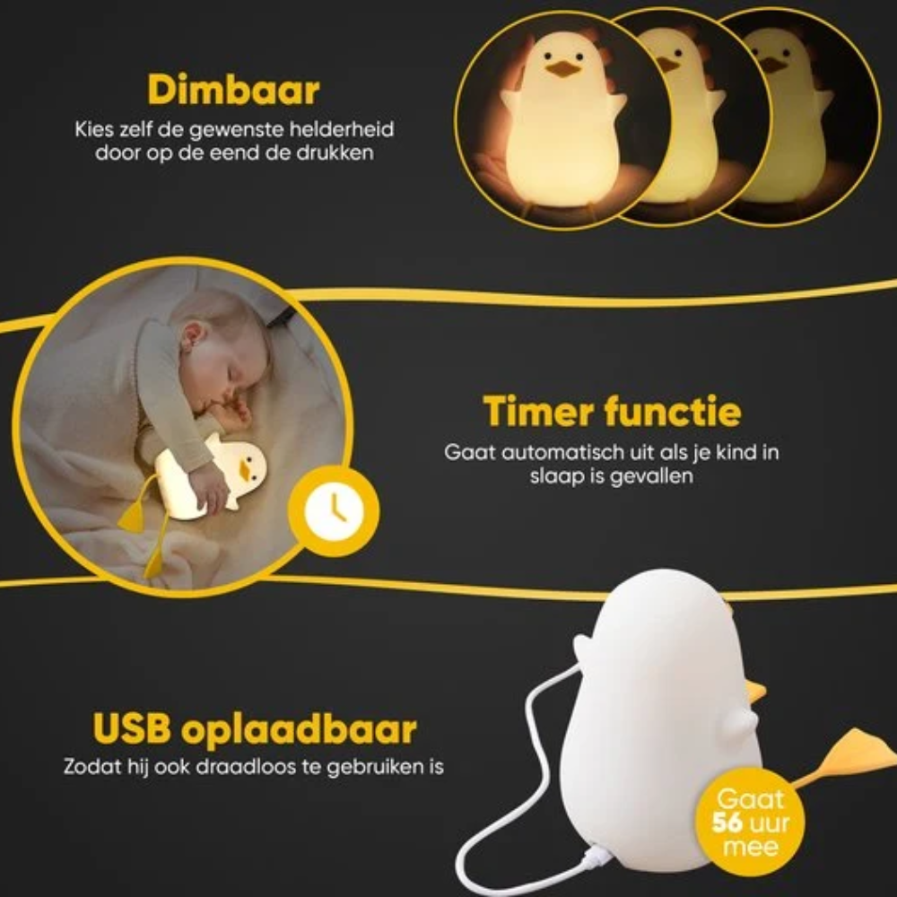 Kids Silicone Night Light – Rechargeable Dimmable Bedside Lamp with 30-Minute Timer