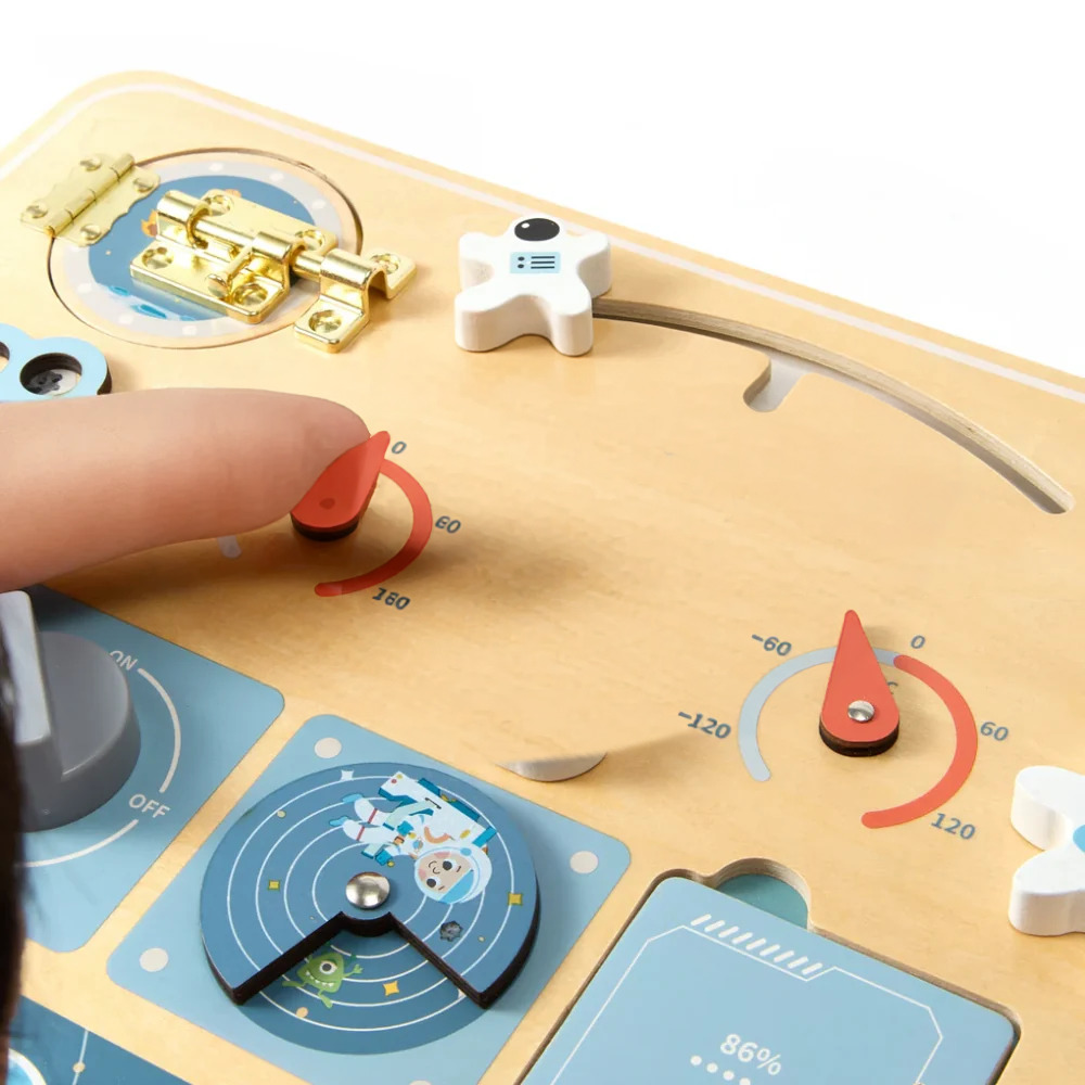 Kids Space Activity Board – Montessori-Inspired Sensory Busy Board with Gears, Switches and Sliders