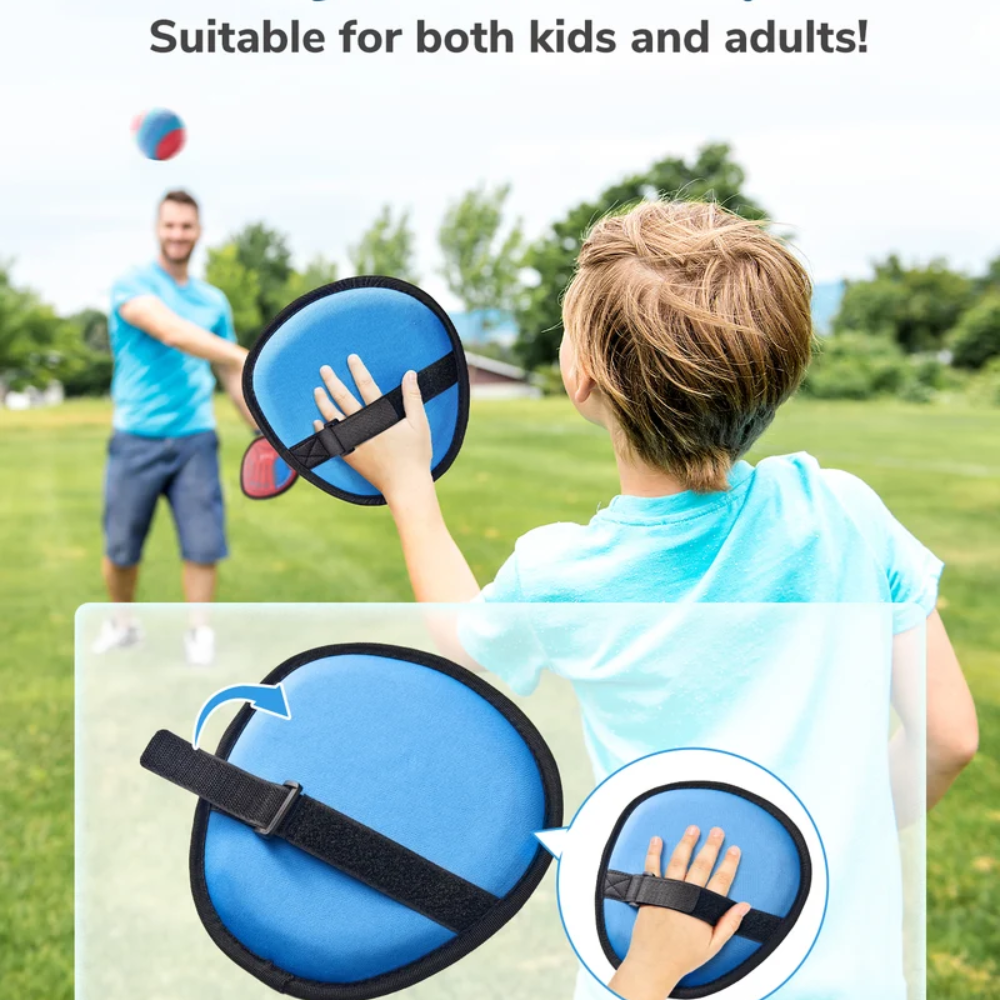 Kids Toss and Catch Ball Game – 4-Paddle Sticky Ball Set with Adjustable Straps