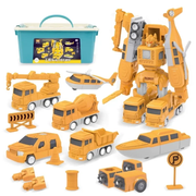 Kids Transforming Robot Toy Set – Magnetic Construction Vehicles with Storage Box