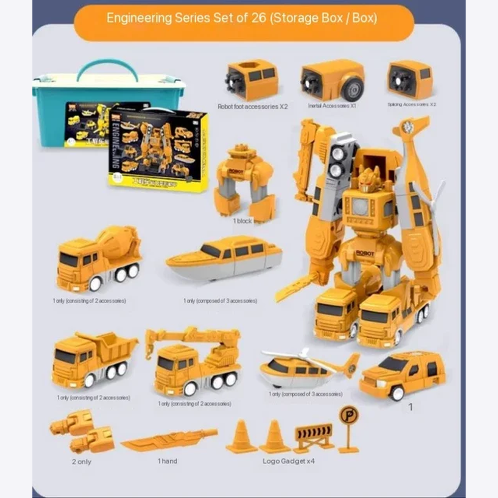 Kids Transforming Robot Toy Set – Magnetic Construction Vehicles with Storage Box