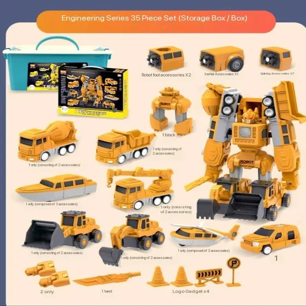 Kids Transforming Robot Toy Set – Magnetic Construction Vehicles with Storage Box