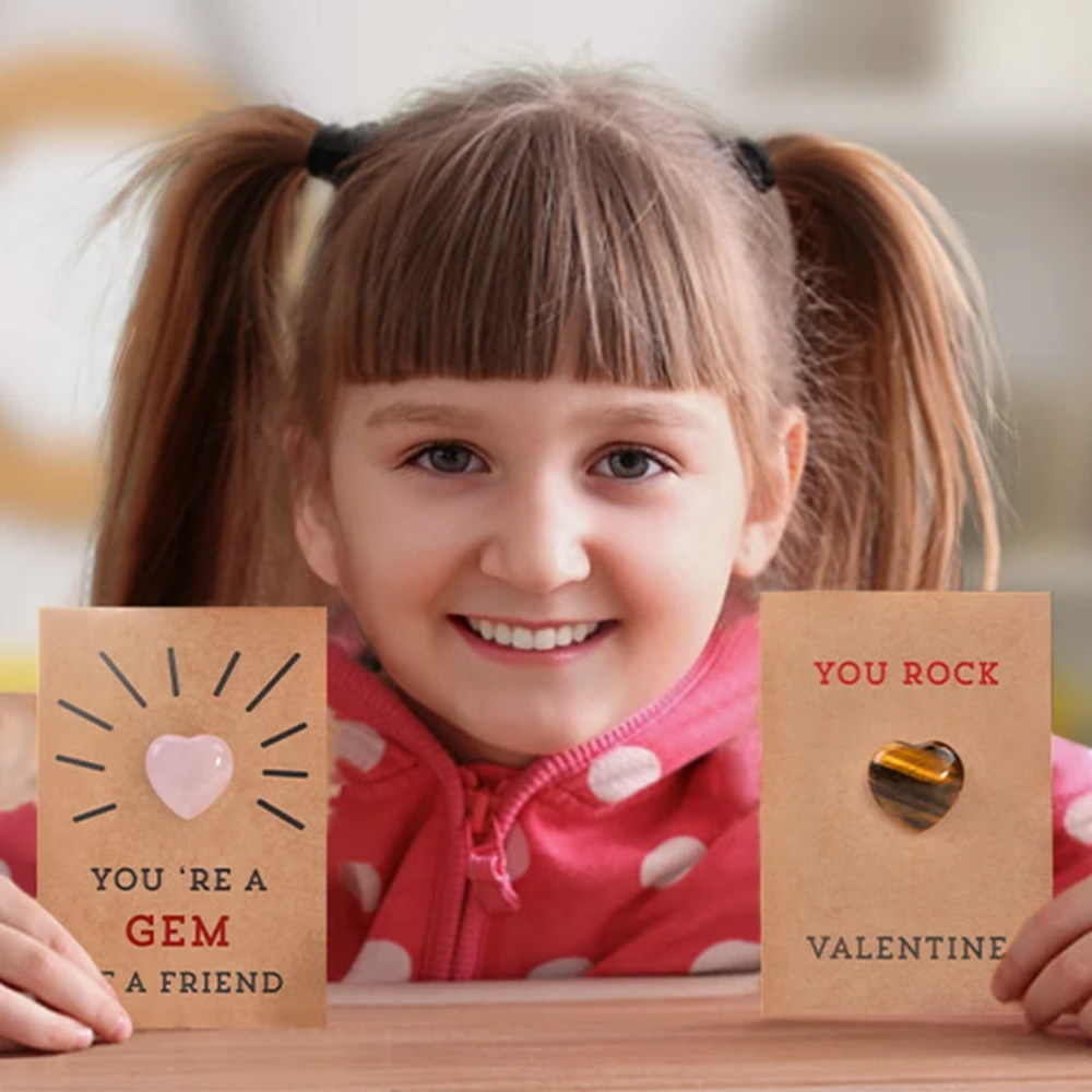 Kids Valentine's Day Cards with Heart Crystals – 24-Pack Classroom Exchange and Party Favor Set