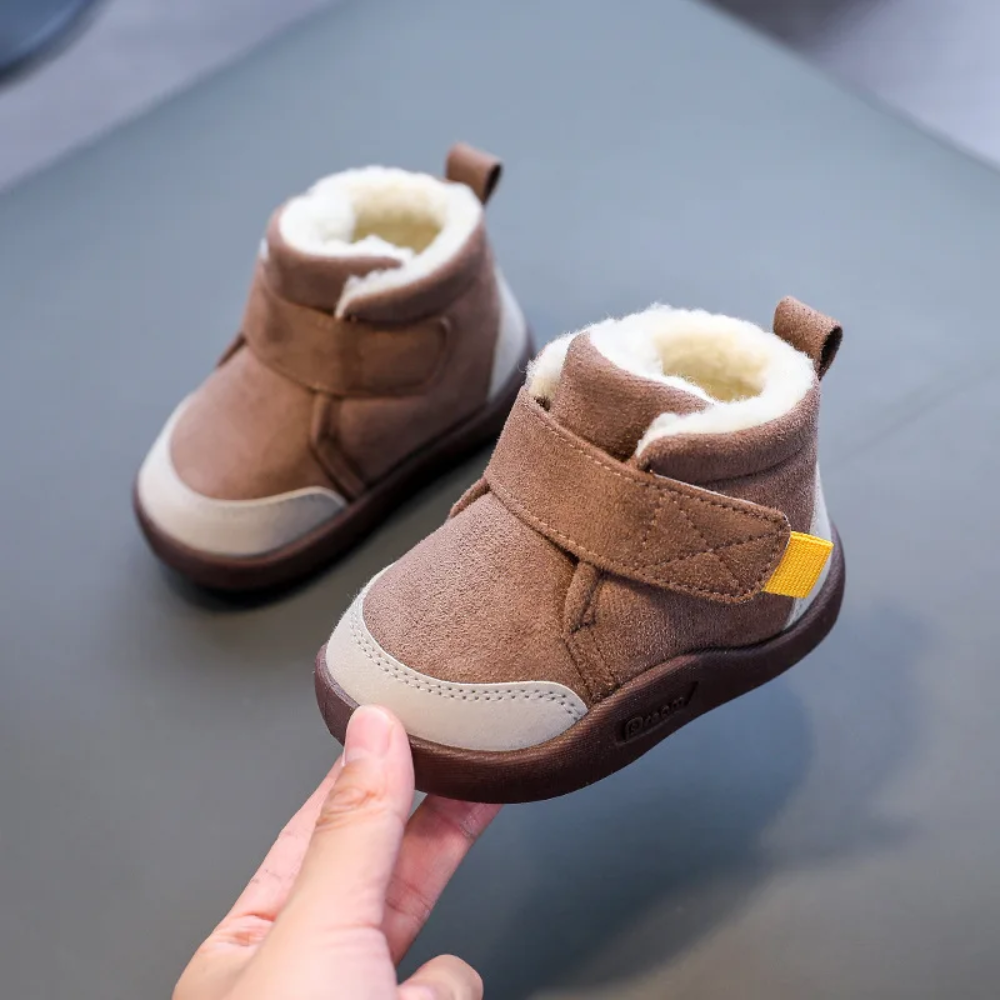 Kids Winter Ankle Boots – Warm Plush Lined Shoes with Hook and Loop Closure