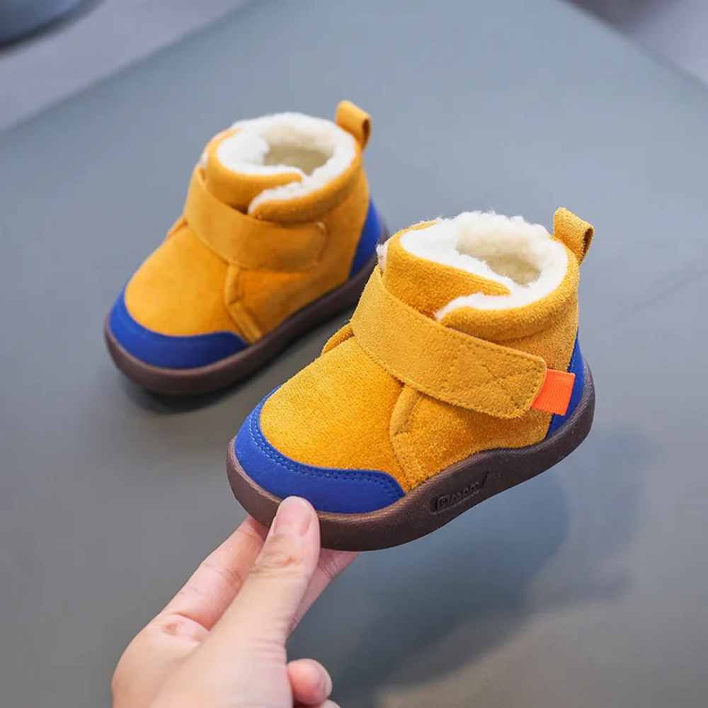 Kids Winter Ankle Boots – Warm Plush Lined Shoes with Hook and Loop Closure
