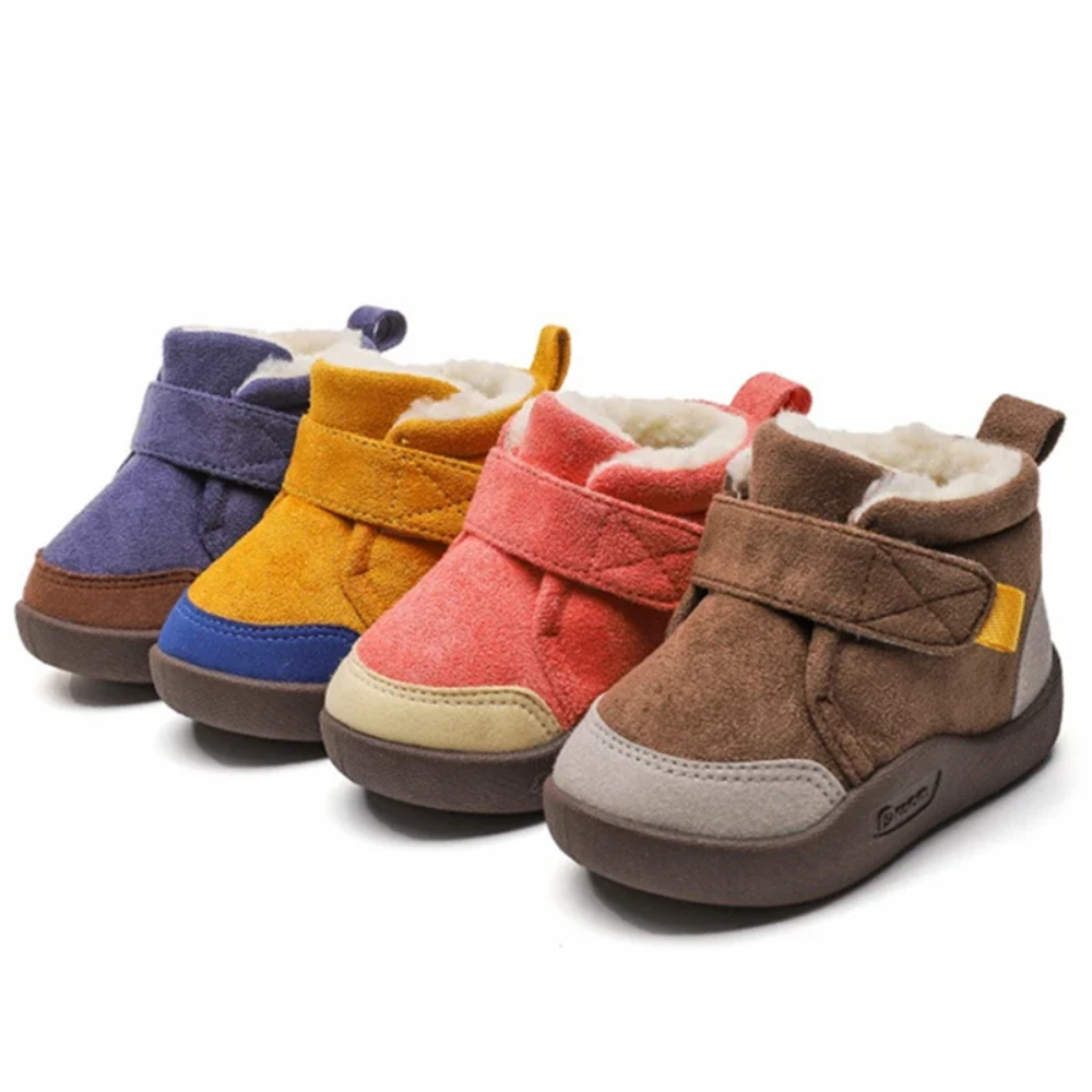 Kids Winter Ankle Boots – Warm Plush Lined Shoes with Hook and Loop Closure