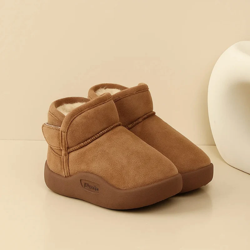 Kids Winter Ankle Boots – Warm Plush Lined Shoes with Hook and Loop Closure