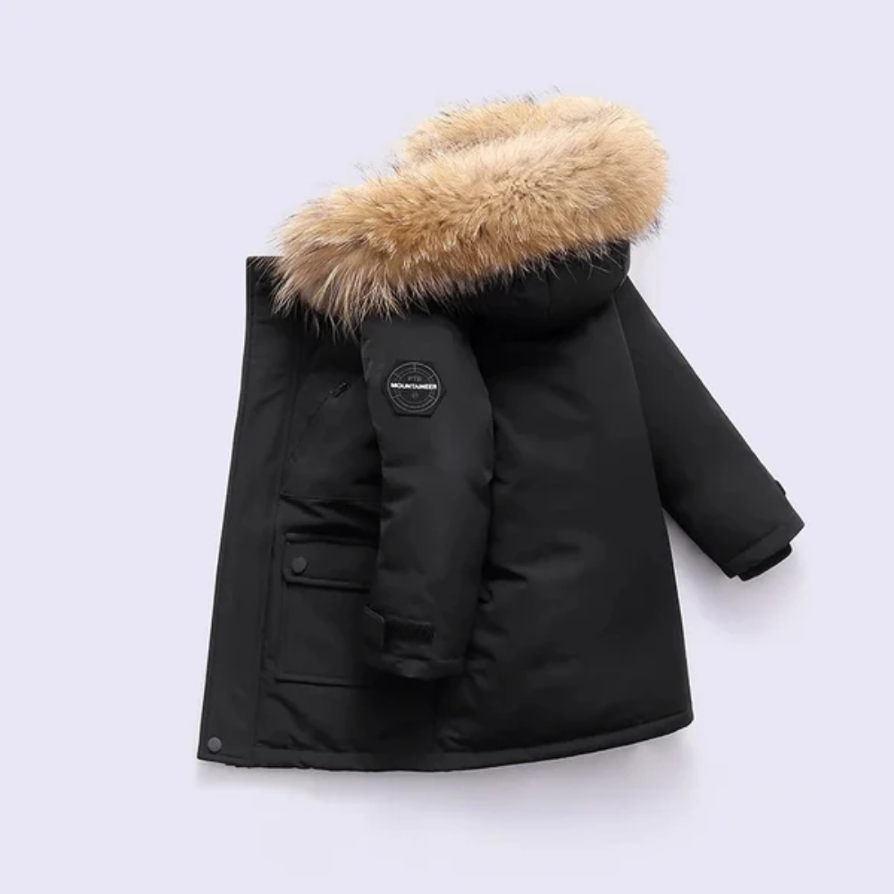 Kids Winter Parka Jacket – Padded Coat with Fur Trim Hood