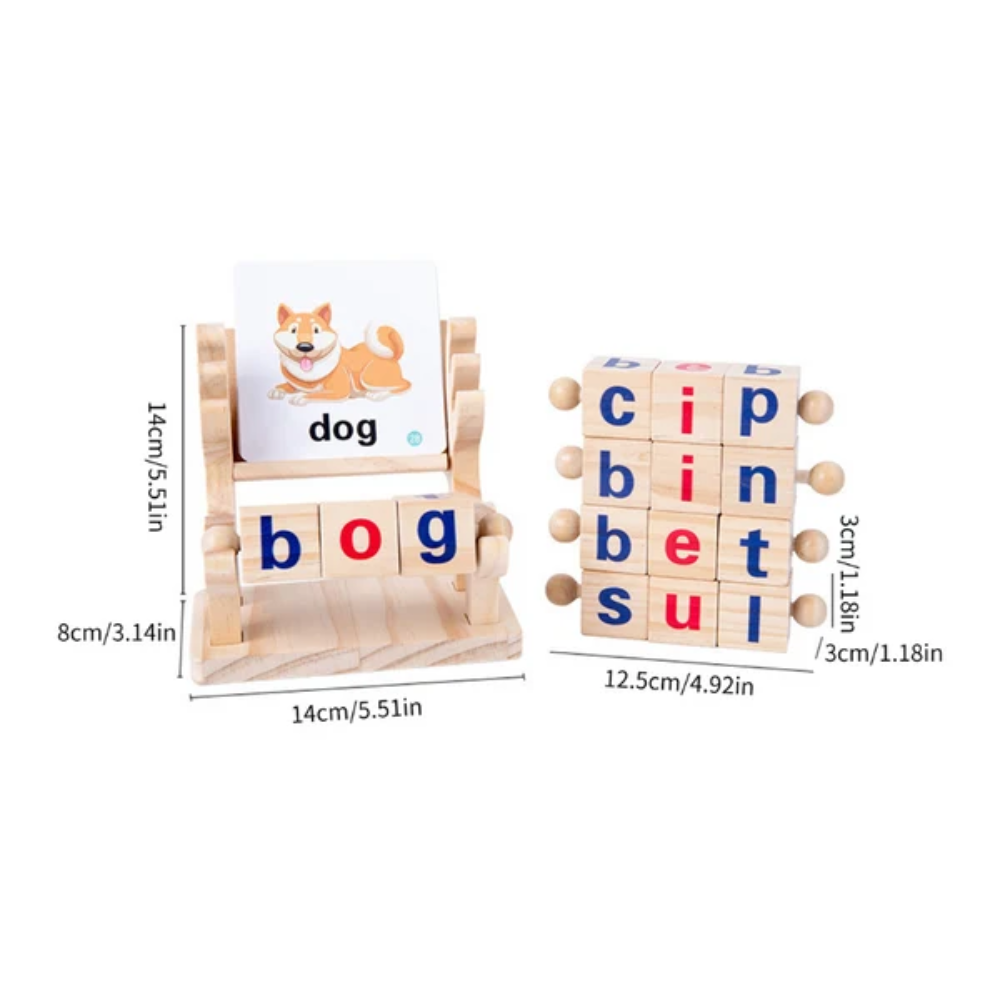 Kids Wooden Alphabet Spelling Game – ABC Letter Blocks and Word Matching Cards for Preschool Learning