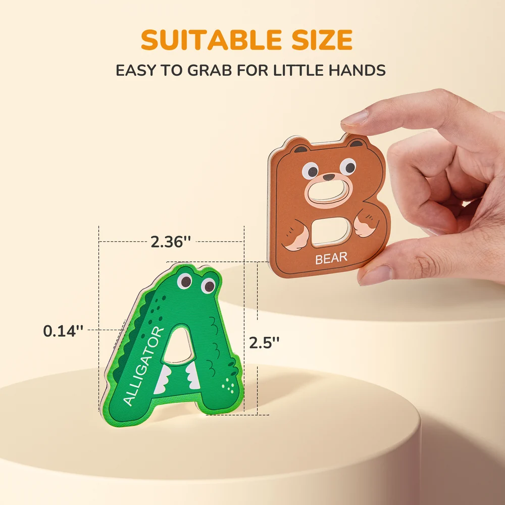 Kids Wooden Alphabet and Number Magnets – 39-Piece Animal ABC and Math Learning Set