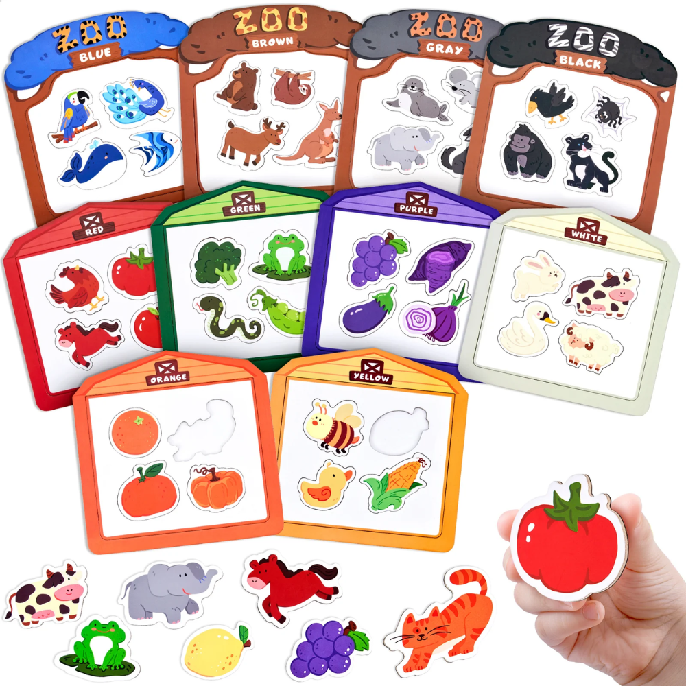 Kids Wooden Animal Fridge Magnets – 50-Piece Color Sorting and Matching Learning Set