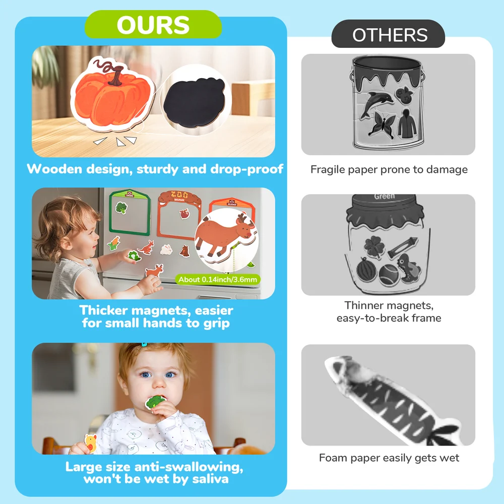 Kids Wooden Animal Fridge Magnets – 50-Piece Color Sorting and Matching Learning Set