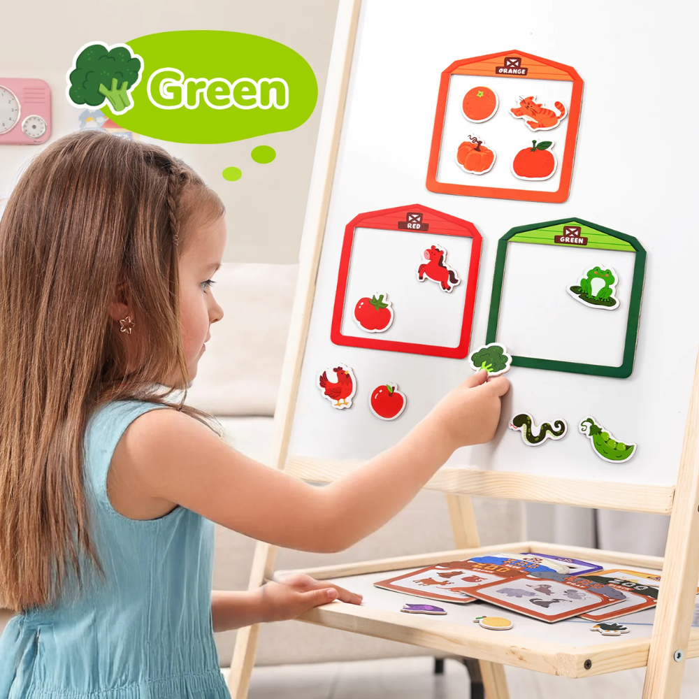 Kids Wooden Animal Fridge Magnets – 50-Piece Color Sorting and Matching Learning Set
