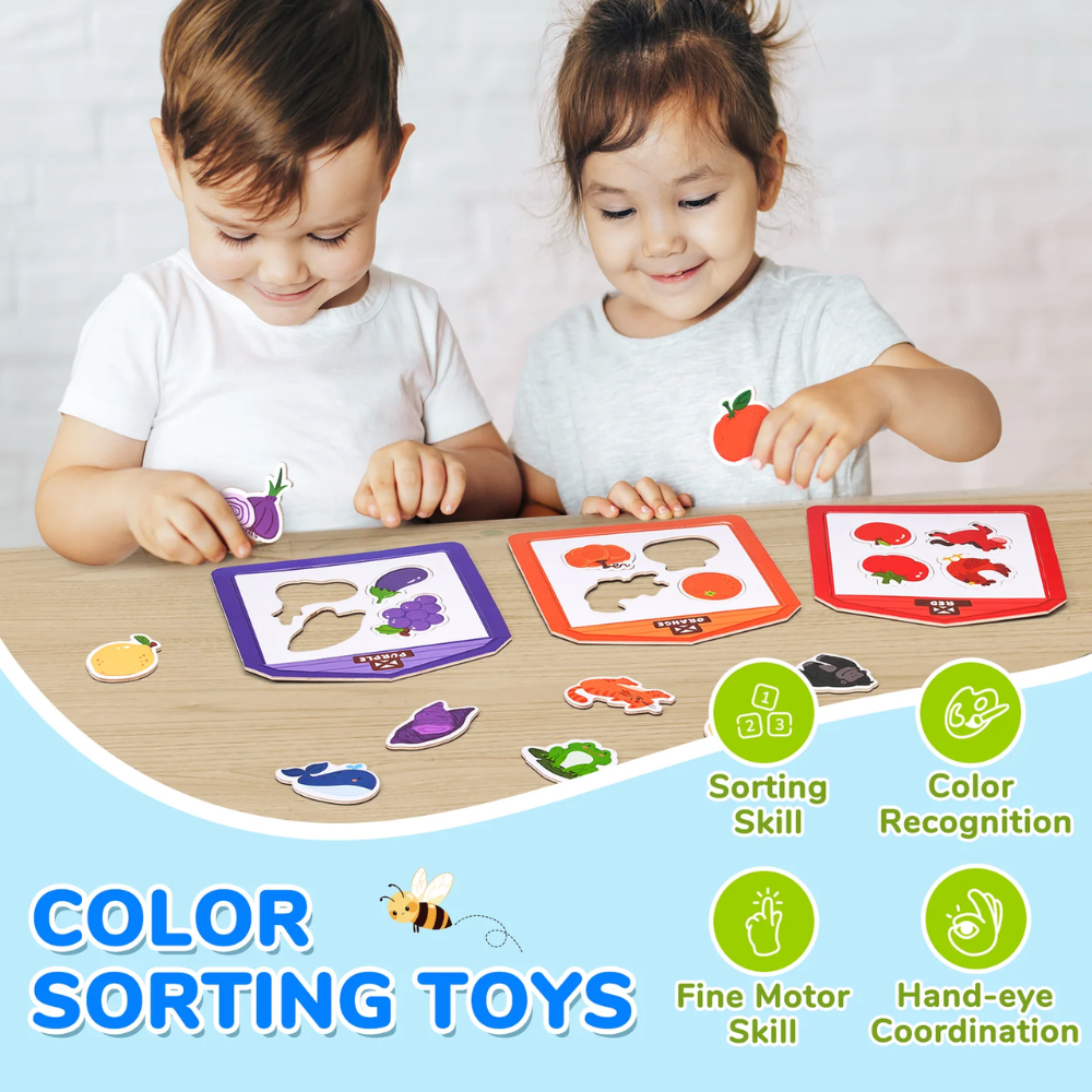 Kids Wooden Animal Fridge Magnets – 50-Piece Color Sorting and Matching Learning Set