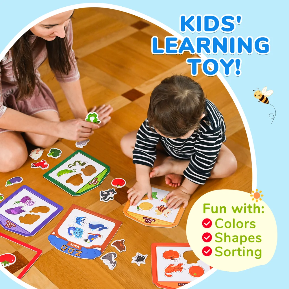 Kids Wooden Animal Fridge Magnets – 50-Piece Color Sorting and Matching Learning Set