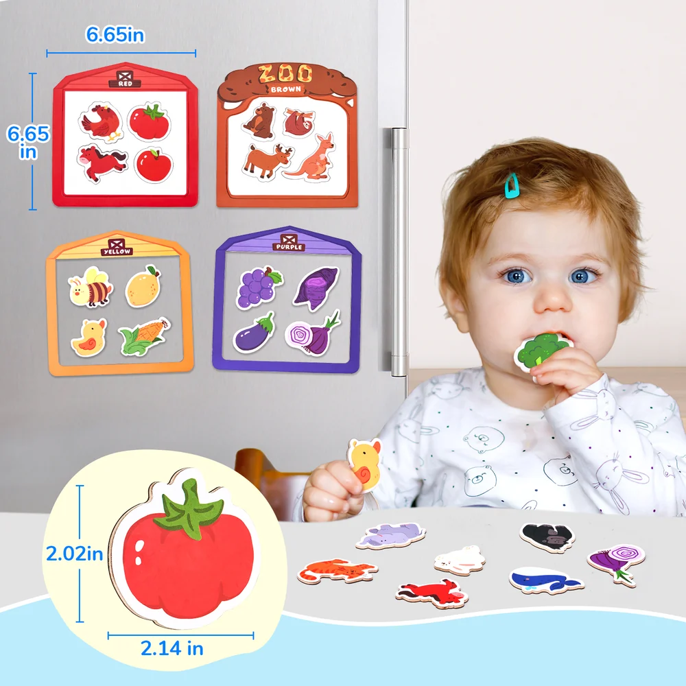 Kids Wooden Animal Fridge Magnets – 50-Piece Color Sorting and Matching Learning Set