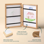 Kids Wooden Art Display Frame – A4 Picture Frame with Storage for 100 Drawings