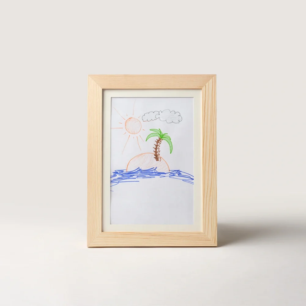 Kids Wooden Art Display Frame – A4 Picture Frame with Storage for 100 Drawings