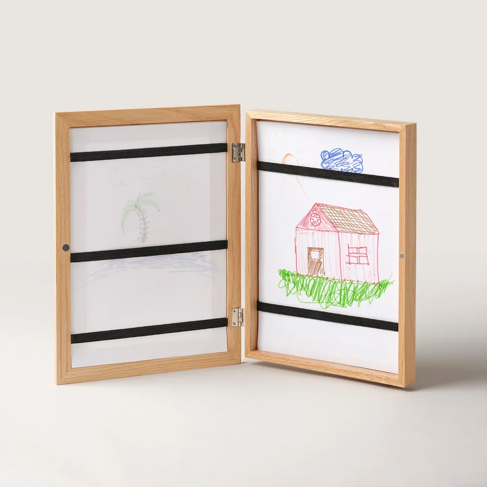 Kids Wooden Art Display Frame – A4 Picture Frame with Storage for 100 Drawings