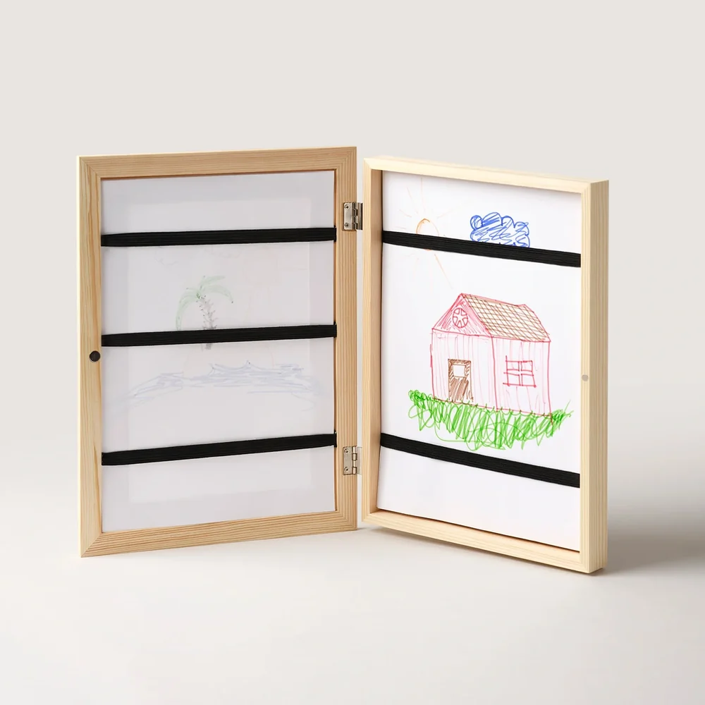 Kids Wooden Art Display Frame – A4 Picture Frame with Storage for 100 Drawings