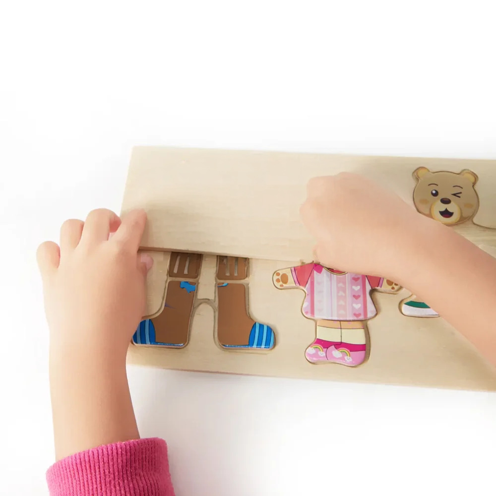 Kids Wooden Bear Dress-Up Puzzle – Educational Outfit Matching and Emotion Learning Toy