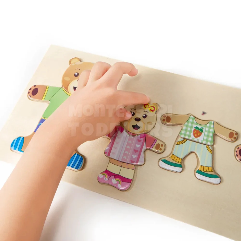 Kids Wooden Bear Dress-Up Puzzle – Educational Outfit Matching and Emotion Learning Toy