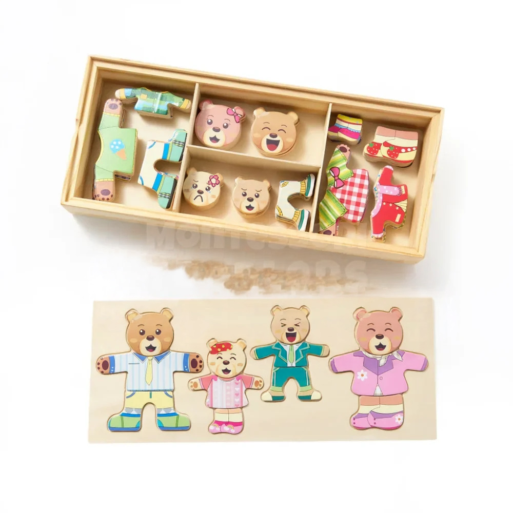 Kids Wooden Bear Dress-Up Puzzle – Educational Outfit Matching and Emotion Learning Toy