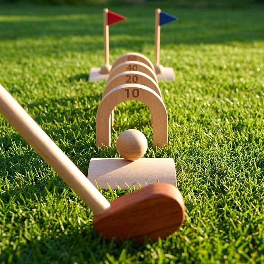 Kids Wooden Golf Set – Mini Golf Game with Clubs, Balls, Obstacles and Carry Bag