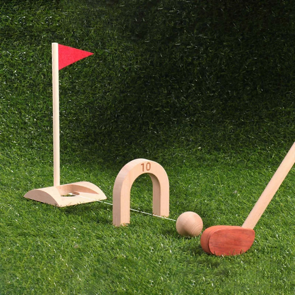 Kids Wooden Golf Set – Mini Golf Game with Clubs, Balls, Obstacles and Carry Bag