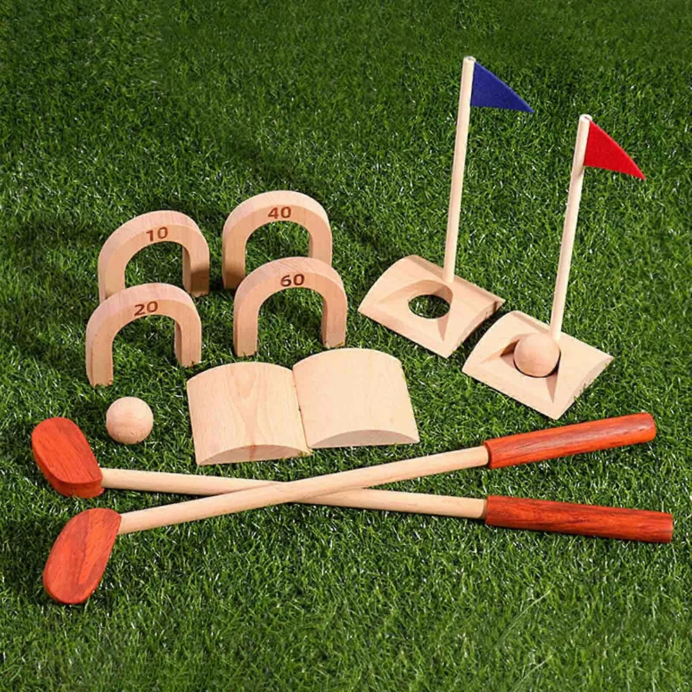 Kids Wooden Golf Set – Mini Golf Game with Clubs, Balls, Obstacles and Carry Bag