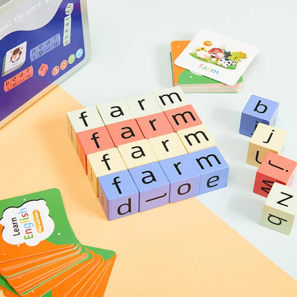 Kids Wooden Letter Matching Game – Educational Word Spelling and Vocabulary Puzzle with 54 Cards