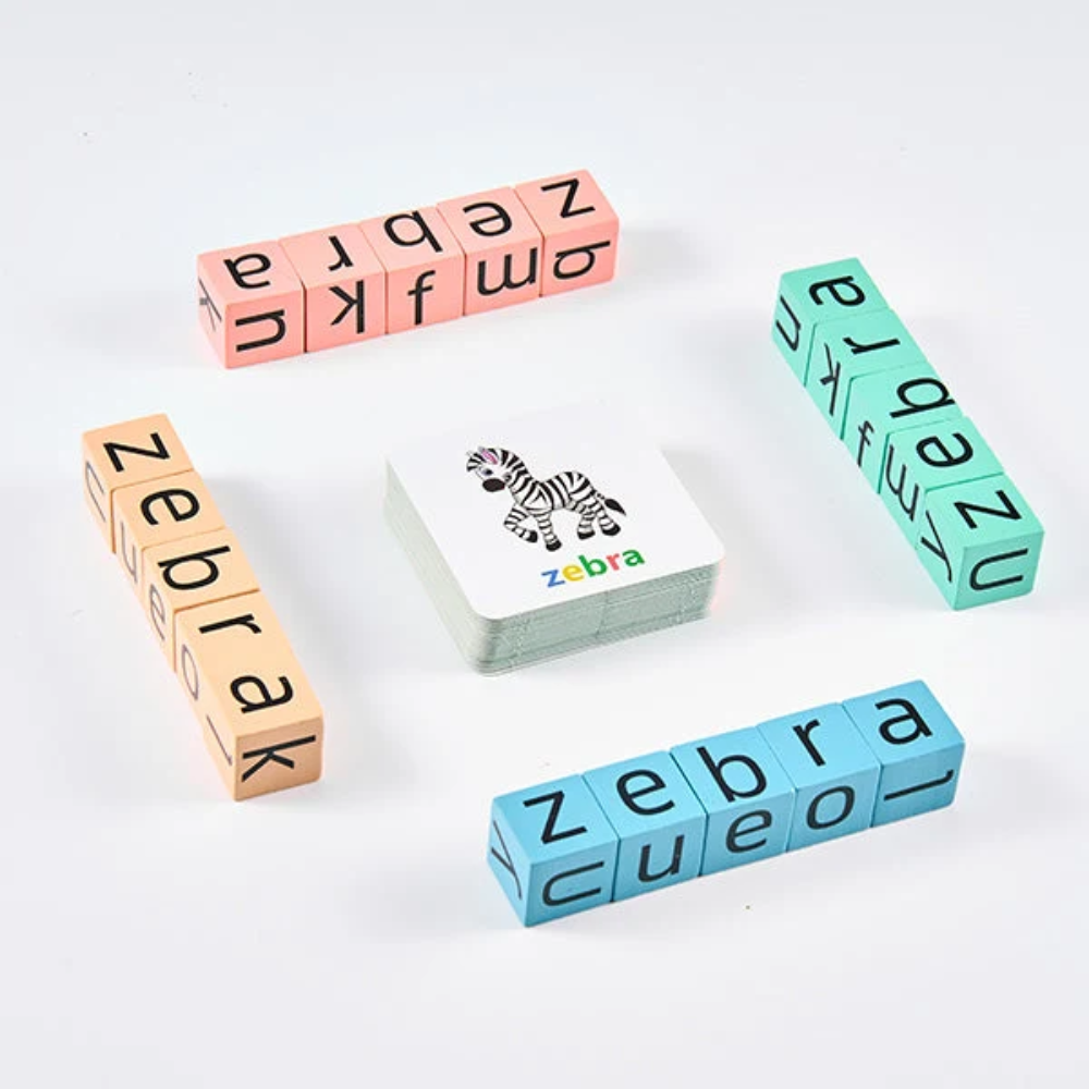 Kids Wooden Letter Matching Game – Educational Word Spelling and Vocabulary Puzzle with 54 Cards