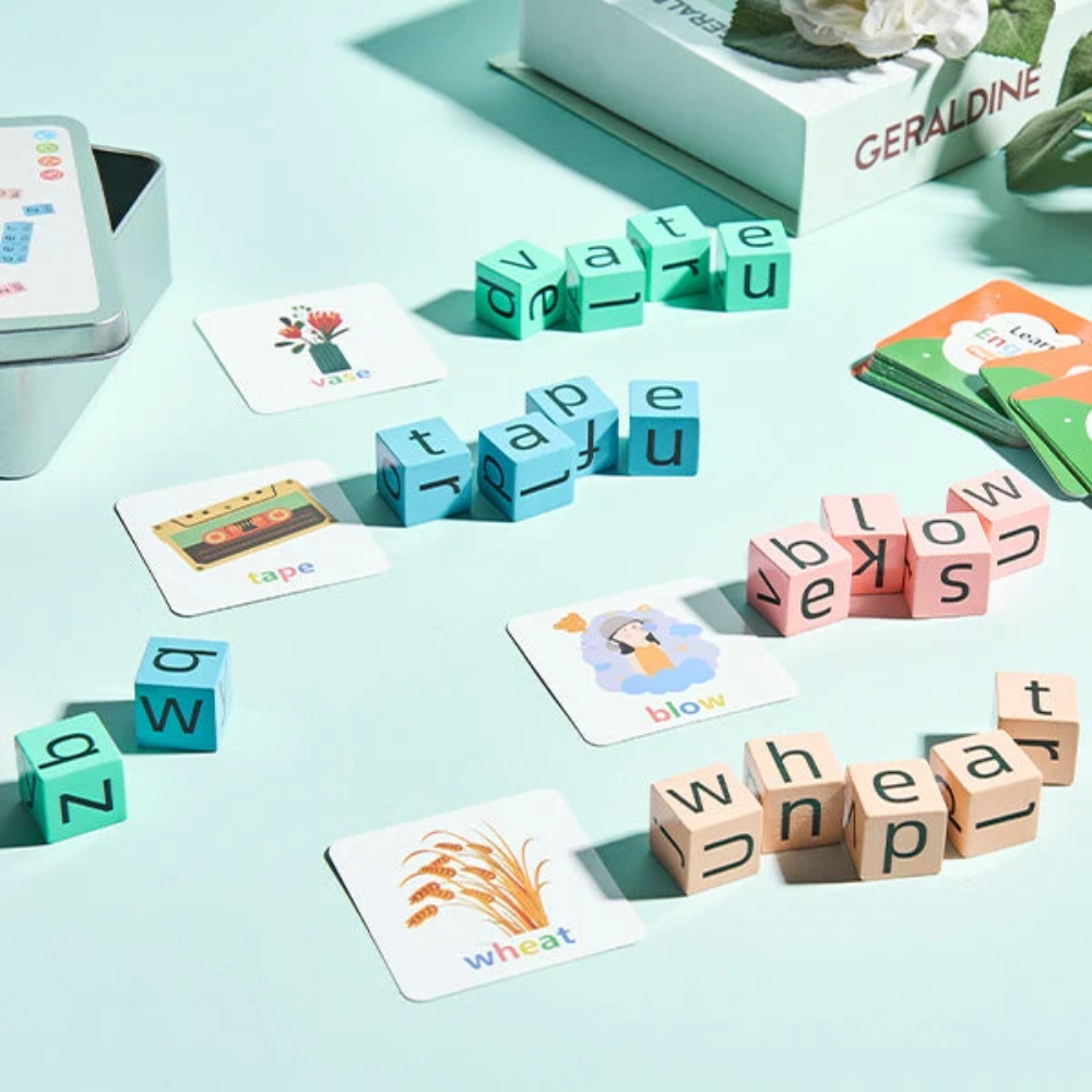 Kids Wooden Letter Matching Game – Educational Word Spelling and Vocabulary Puzzle with 54 Cards