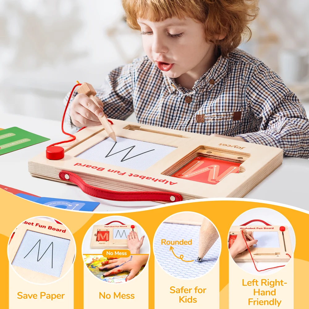 Kids Wooden Letter and Number Tracing Board – Alphabet and Number Writing Practice Set with 36 Cards
