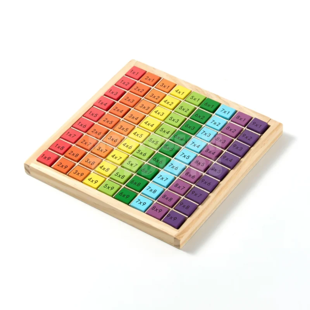 Kids Wooden Multiplication Table Board – Educational Math Learning Puzzle with 81 Blocks