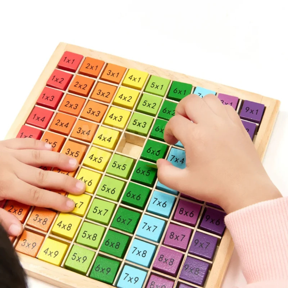 Kids Wooden Multiplication Table Board – Educational Math Learning Puzzle with 81 Blocks