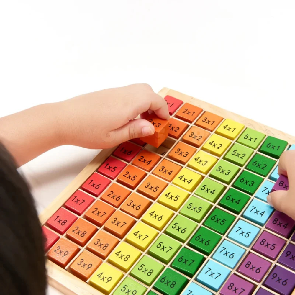 Kids Wooden Multiplication Table Board – Educational Math Learning Puzzle with 81 Blocks