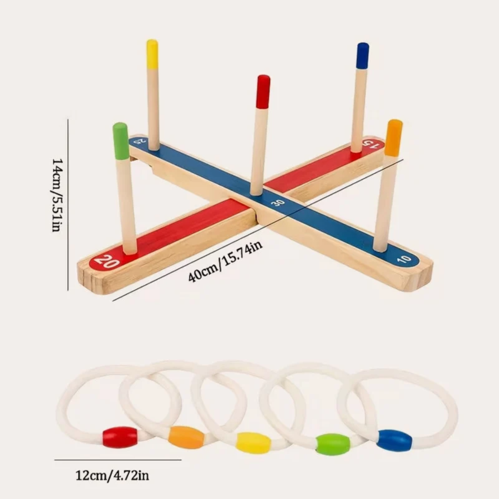 Kids Wooden Ring Toss Game – Educational 5-Ring Throwing and Scoring Challenge for Family Play