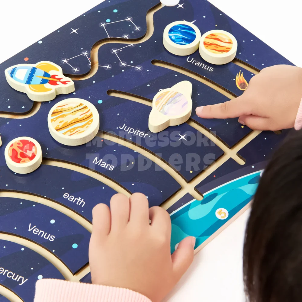 Kids Wooden Solar System Puzzle – Educational Space and Planet Matching Toy