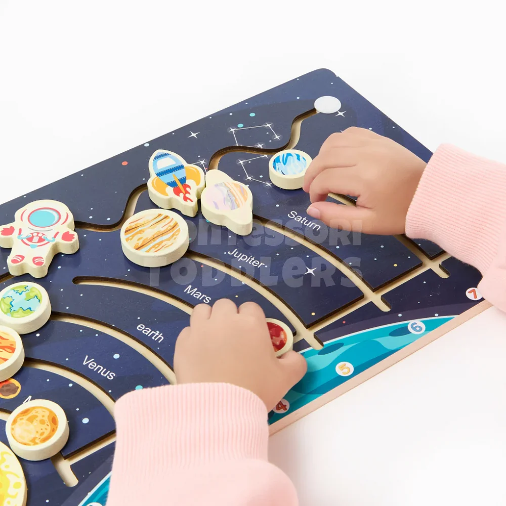 Kids Wooden Solar System Puzzle – Educational Space and Planet Matching Toy