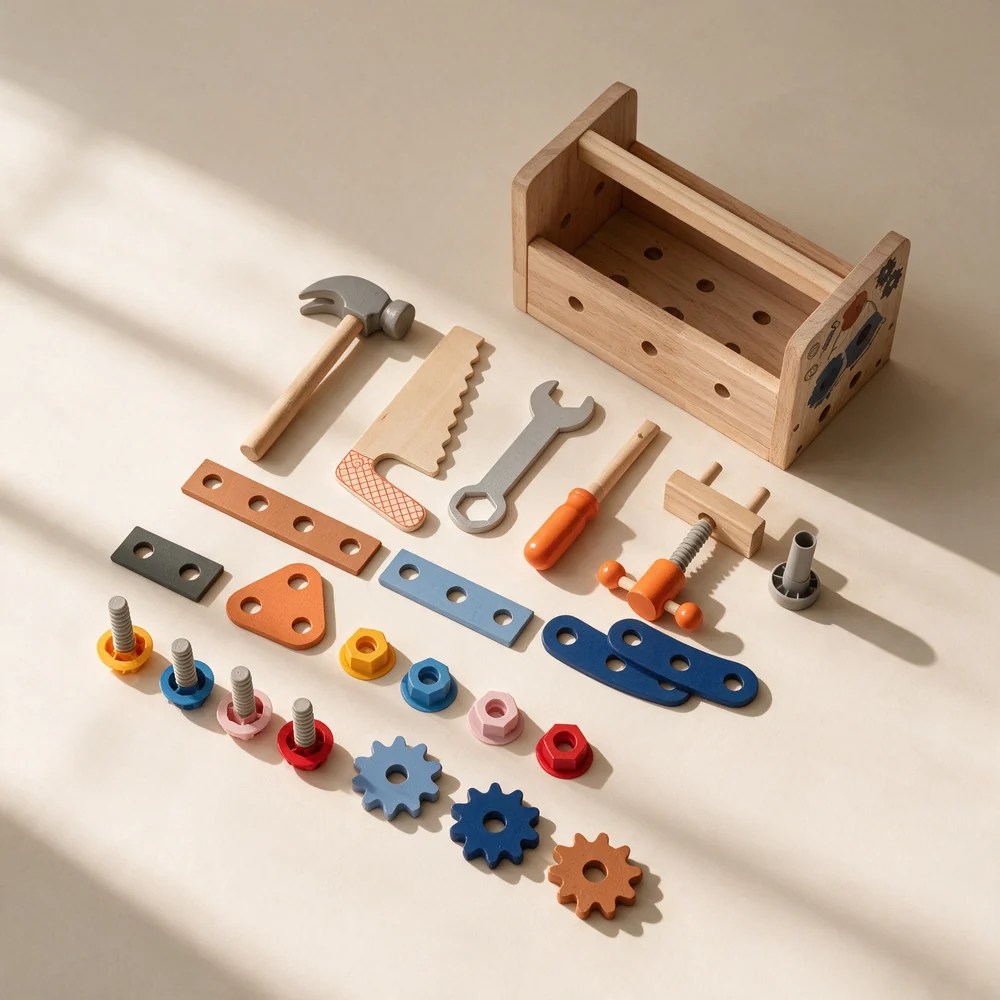 Kids Wooden Tool Box Set – 37-Piece Montessori-Inspired Workshop and Construction Toy