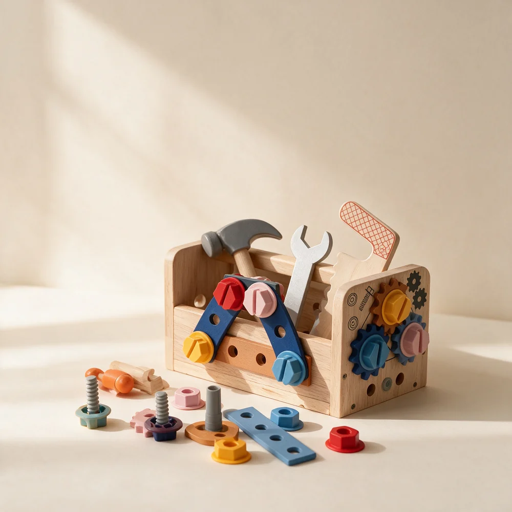 Kids Wooden Tool Box Set – 37-Piece Montessori-Inspired Workshop and Construction Toy