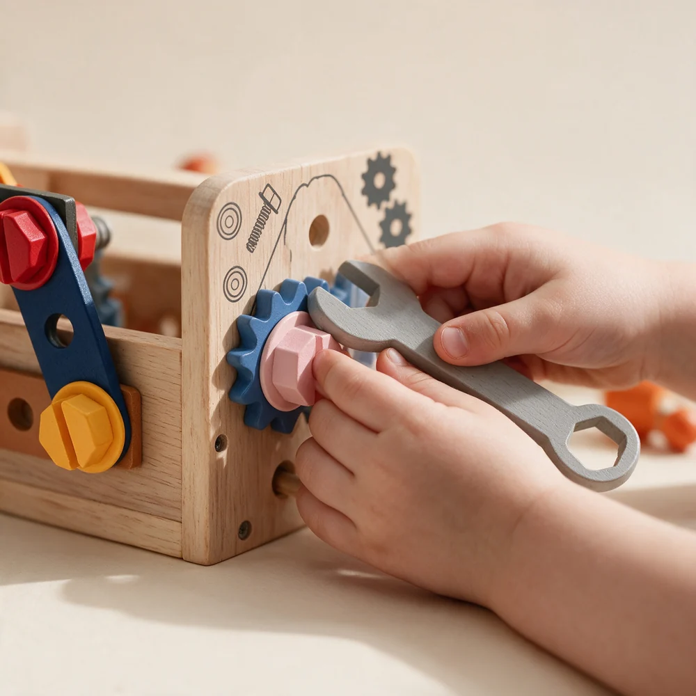 Kids Wooden Tool Box Set – 37-Piece Montessori-Inspired Workshop and Construction Toy