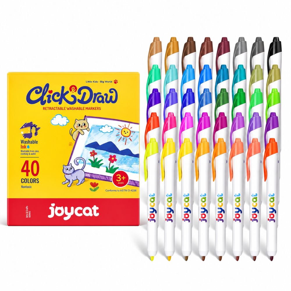 Kids Retractable Washable Markers – 20-Color Click Marker Set with Storage Box