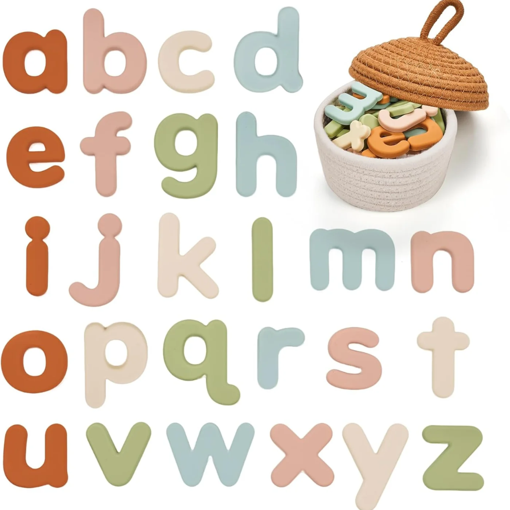 Kids Silicone Magnetic Alphabet Letters – 26-Piece Uppercase ABC Learning Set with Storage Basket