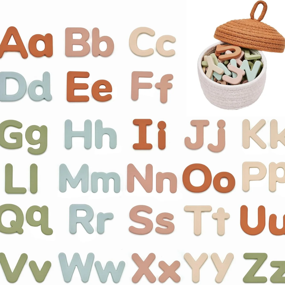 Kids Silicone Magnetic Alphabet Letters – 26-Piece Uppercase ABC Learning Set with Storage Basket