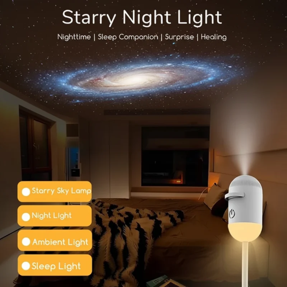LED Galaxy Projector Lamp – Dimmable Starry Sky Night Light with USB Power