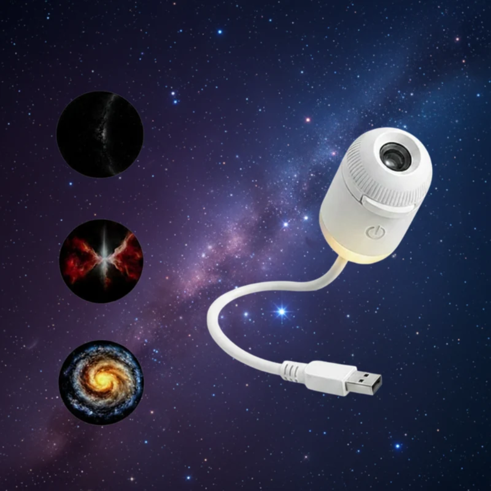 LED Galaxy Projector Lamp – Dimmable Starry Sky Night Light with USB Power