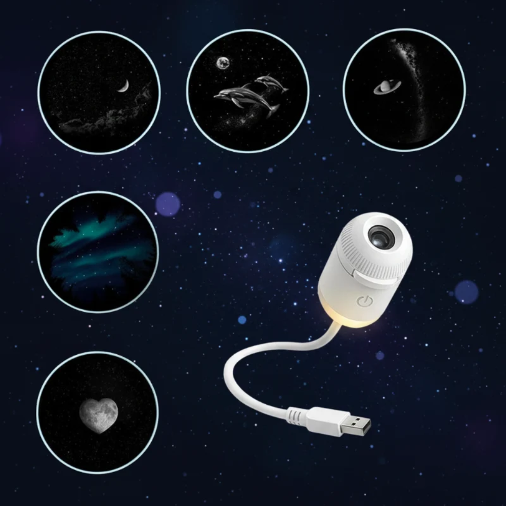 LED Galaxy Projector Lamp – Dimmable Starry Sky Night Light with USB Power